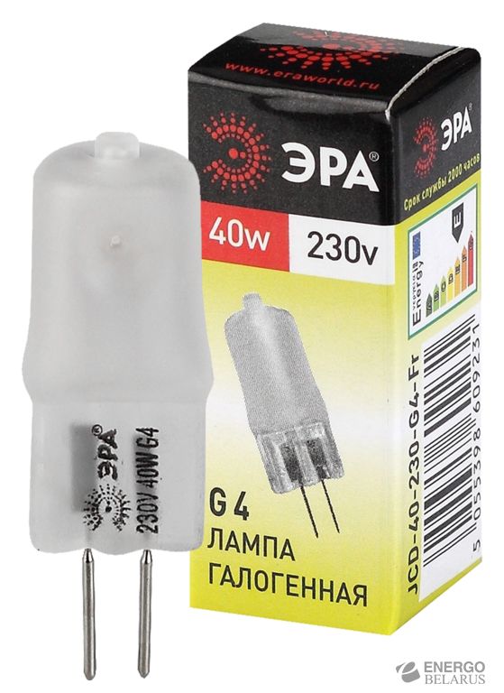Лампа галогенная G4-JCD-40W-230V-FR ЭРА (галоген, капсула, 40Вт, нейтр, G4) (100/1000/35000)
