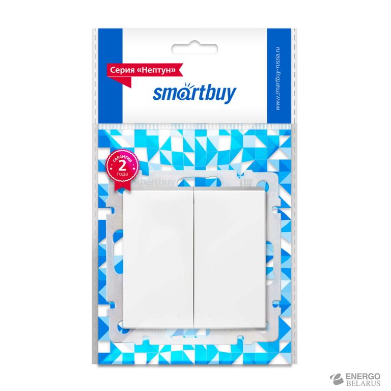 Выключатель проходной 2-клавишный 10А, "Нептун", Smartbuy