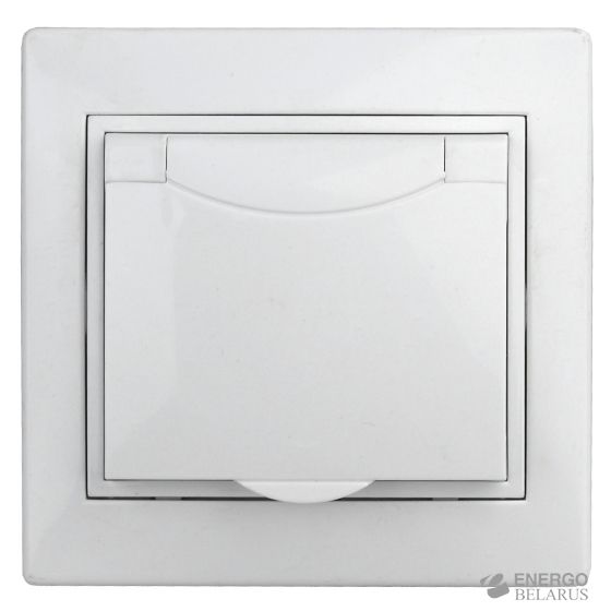 Розетка Intro Plano 1Э-203-01 с заземлением 2P+E Schuko с крышкой, 16А-250В, СУ, без лапок, белый