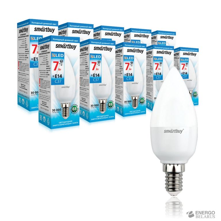 Лампа светодиодная (LED) Smartbuy-C37-07W/6000/E14/