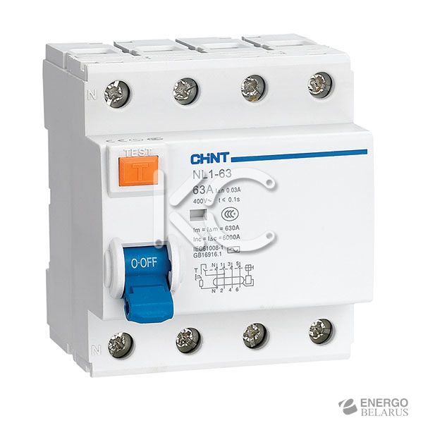 Устройство защитного отключения (УЗО) NL1-63 6kA 4P 63A 30mA тип AC (DB) (CHINT)