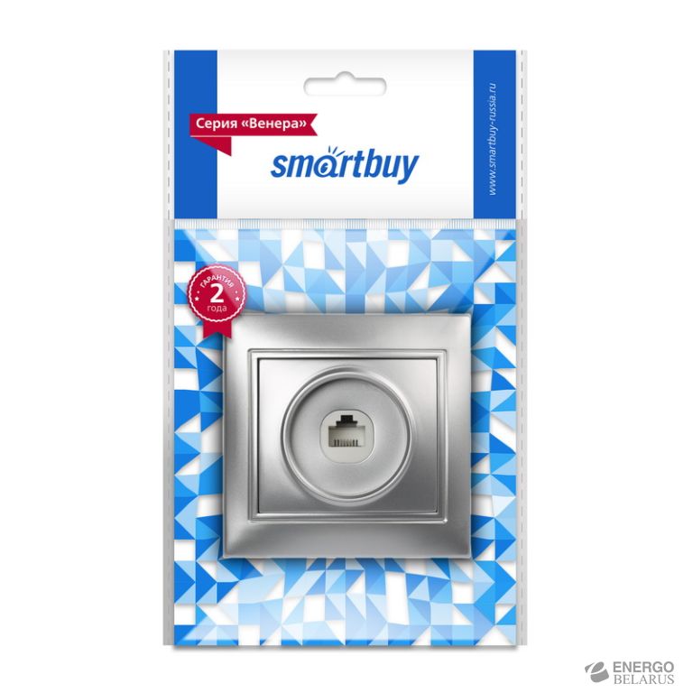 Розетка телефонная 1-местная серебро "Венера", Smartbuy
