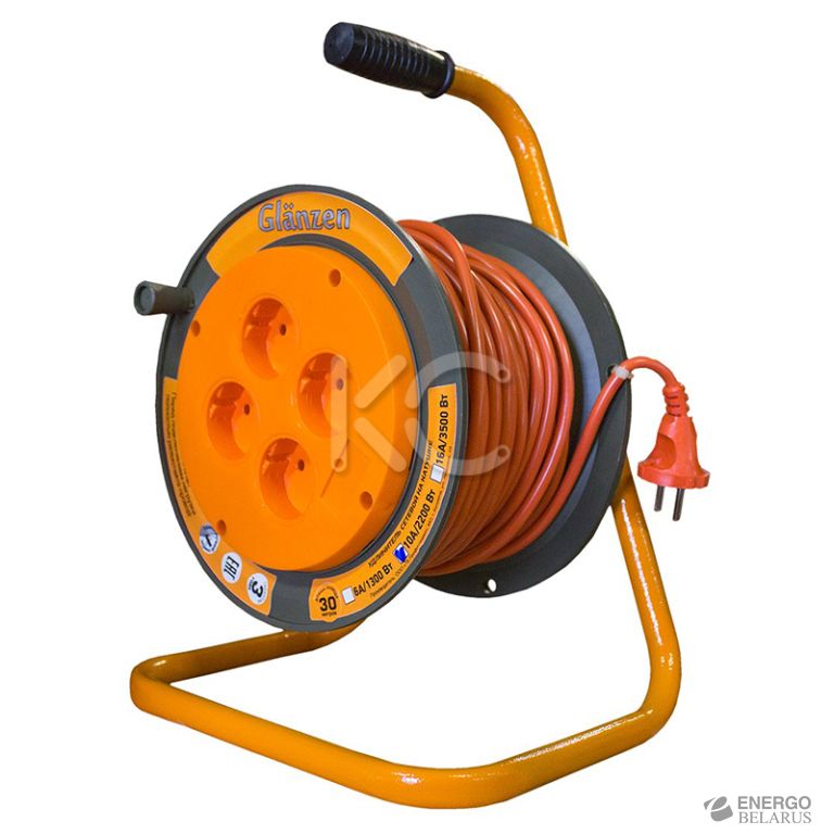 Удлинитель на катушке GLANZEN 4 гн. ПВС 2х1 (30 м)