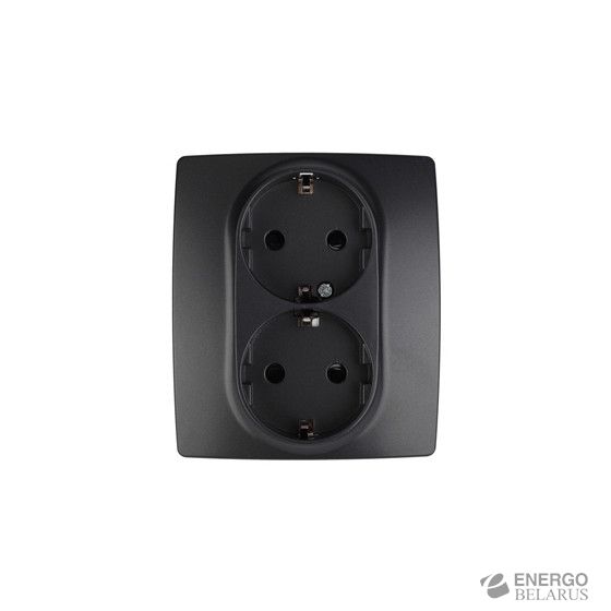 12-2104-05 ЭРА Розетка 2X2P+E Schuko со шторками, 16A-250В, IP20, Эра12, антрацит