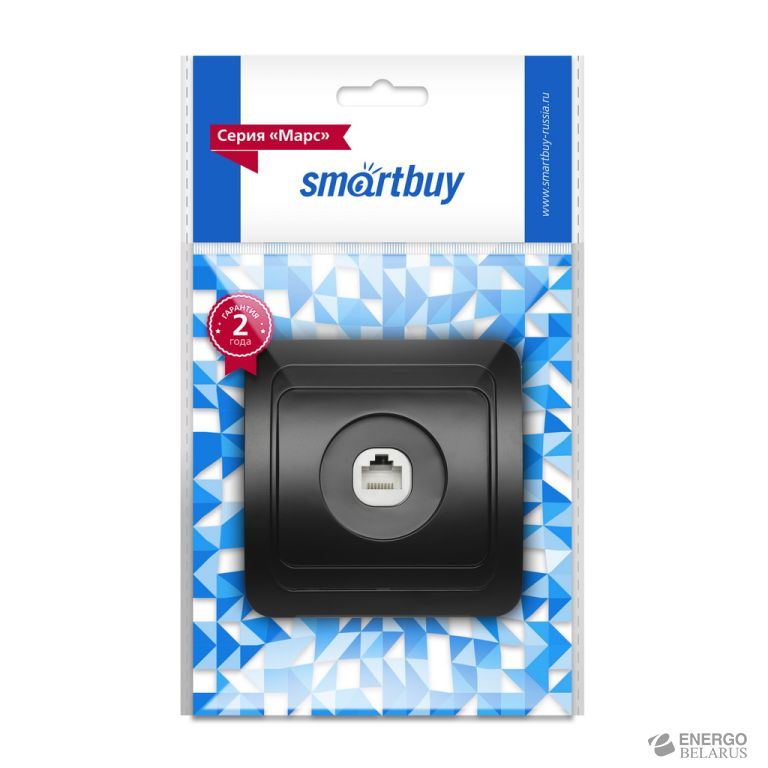Розетка компьютерная RJ-45 1-местная черная "Марс", Smartbuy