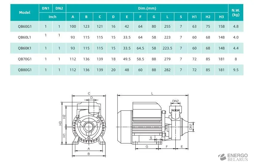 Насос периферийный самовсасывающий QB70G1 220V (0,55 кВт) Shimge
