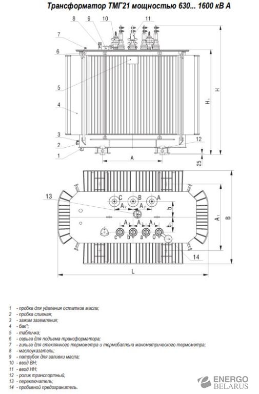 Трансформатор силовой масляный ТМГ21-1250/6/0,4 (Д/Ун-11 УХЛ1)