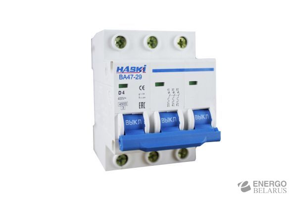 Выключатель автоматический ВА47- 29 3P  4А характеристика D HASKI