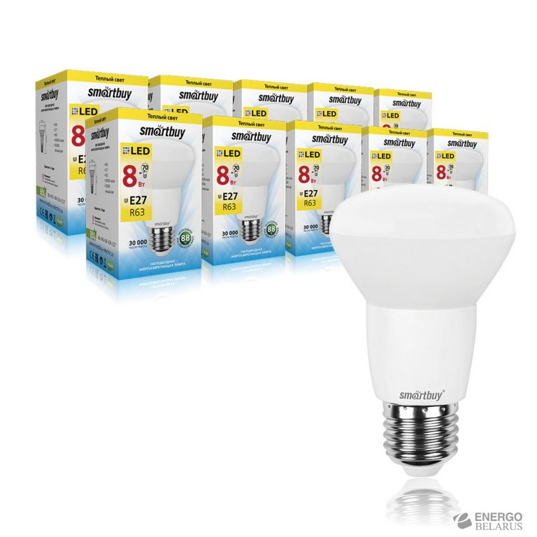 Лампа светодиодная (LED) Smartbuy-R63-08W/3000/E27