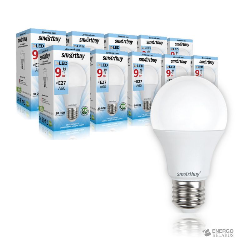 Лампа светодиодная (LED) Smartbuy-A60-09W/4000/E27-А
