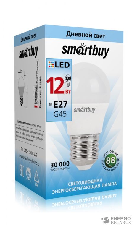 Лампа светодиодная (LED) Smartbuy-Лампа светодиодная (LED) Smartbuy-G45-12W/4000...