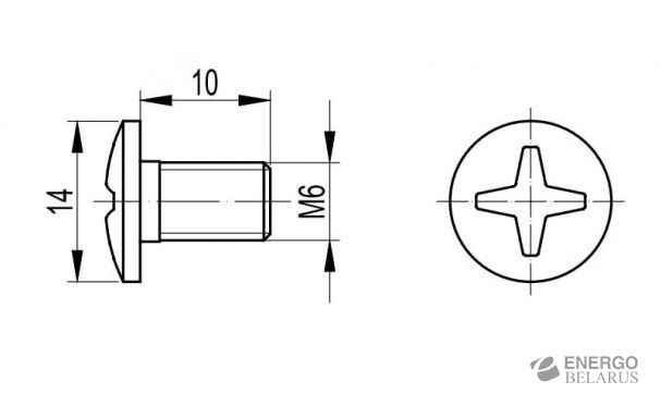 Винт М6х10 с квадратным подголовником для монтажа лотка