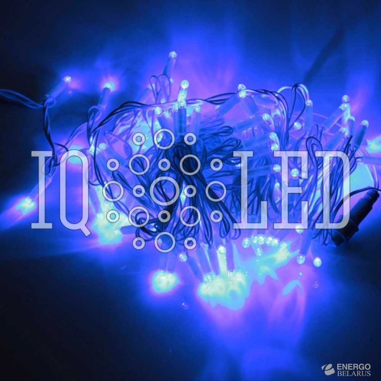 Гирлянда постоянного свечения 10M, 240V, синяя / белый провод, соединяемая (без силового шнура) (с колпачком)