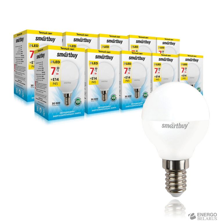 Лампа светодиодная (LED) Smartbuy-P45-07W/3000/E14