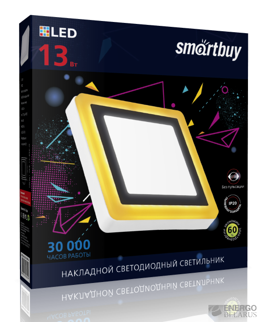 Светильник накладной (LED) Квадрат с подсветкой Smartbuy SBLSq1-DLB-13-65K-O