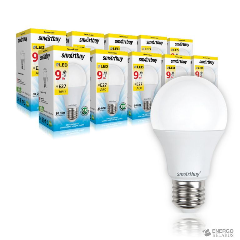 Лампа светодиодная (LED) Smartbuy-A60-07W/3000/E27-А