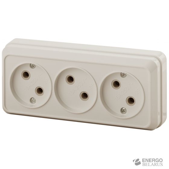 2-205-02 Intro Розетка 3х2P, 16А-250В, IP20, ОУ, Quadro, сл.кость