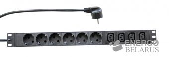 Блок розеток 19", 6 розеток Schuko, 4 розеток IEC 320 C13, 16А, кабель питания 1,8м с вилкой Schuko
