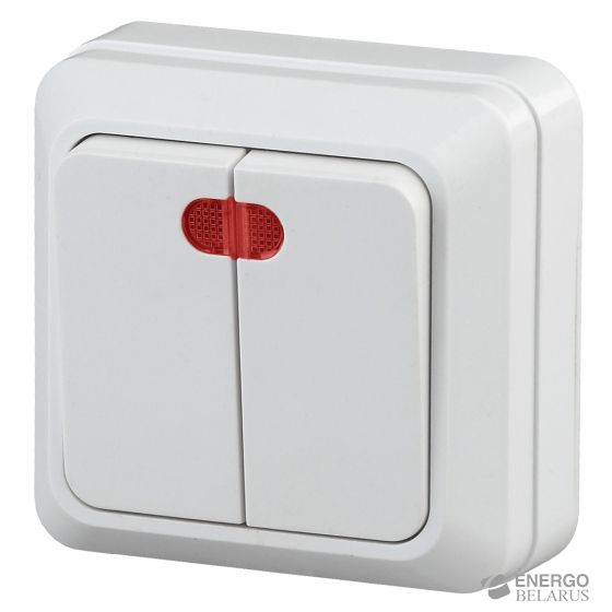 2Э-105-01 Intro Выключатель двойной с подсветкой, 10А-250В, ОУ, б.м.п., Quadro, белый