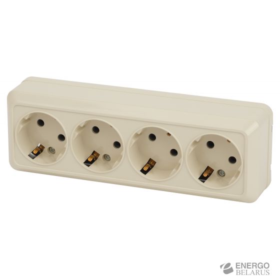 Розетка Intro Quadro 2-208-02 четырехместная с заземлением 4х2P+E, 16А-250В, IP20, открытой установки, слоновая кость