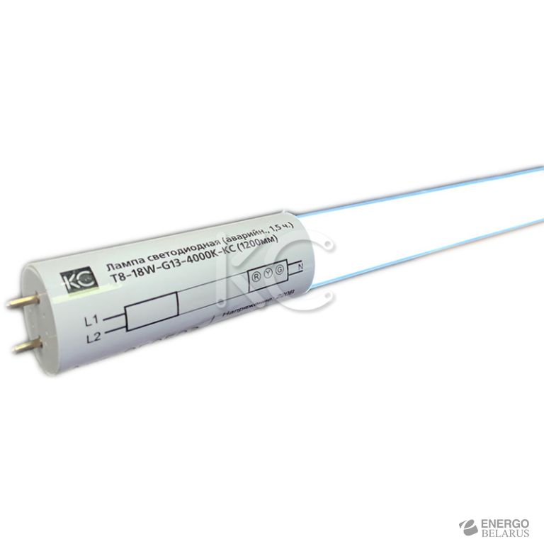 Лампа светодиодная (аварийная, 1,5 ч.) T8-18W-G13-4000К-КС (1200мм)