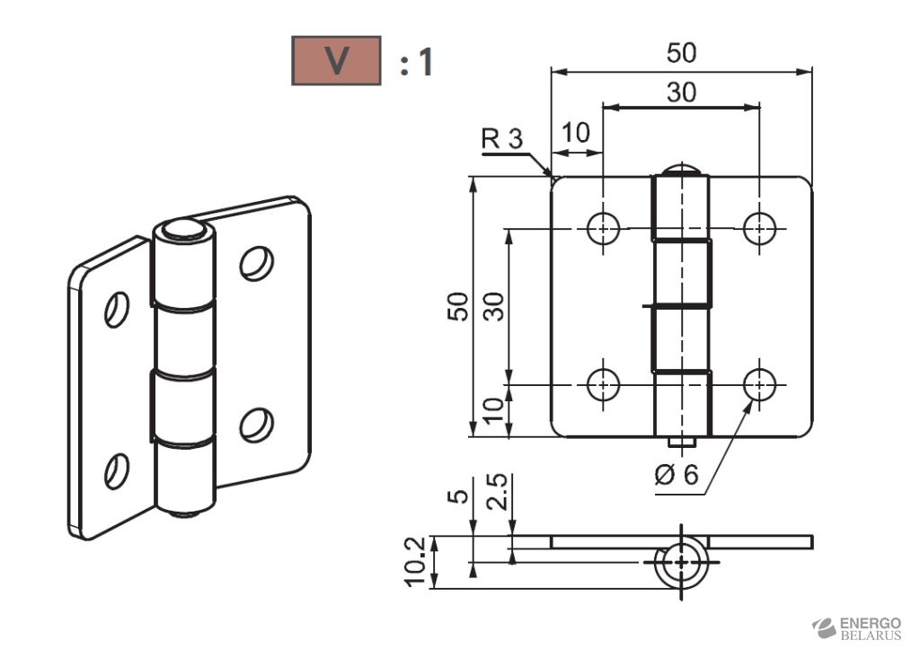 Петля накладная Essentra (Mesan) 799-6-F-1