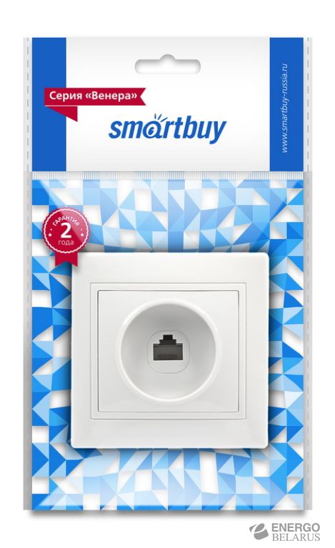 Розетка компьютерная RJ-45 1-местная белая "Венера", Smartbuy