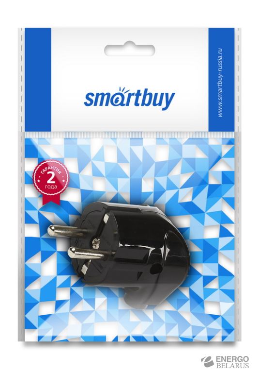 Вилка Smartbuy, угловая с заземлением черная 16А 250В