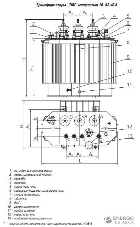 Трансформатор силовой масляный ТМГ-40/10/0,4 (У/Ун-0 УХЛ1)