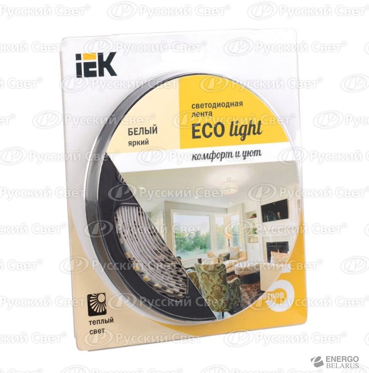 Лента светодиодная ECO LED LSR-3528WW120-9.6-IP20-12V (уп.5м) тепл. бел. ИЭК LSR1-1-120-20-1-05