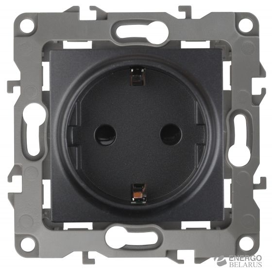 12-2102-05 ЭРА Розетка 2P+E Schuko со шторками, 16A-250В, IP20, Эра12, антрацит