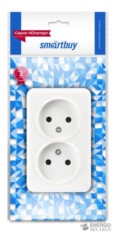 Розетка 2-местная 10А без заземления белая "Юпитер", Smartbuy