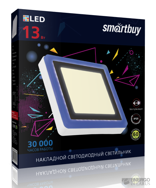 Светильник накладной (LED) Квадрат с подсветкой Smartbuy SBLSq1-DLB-18-3K-B