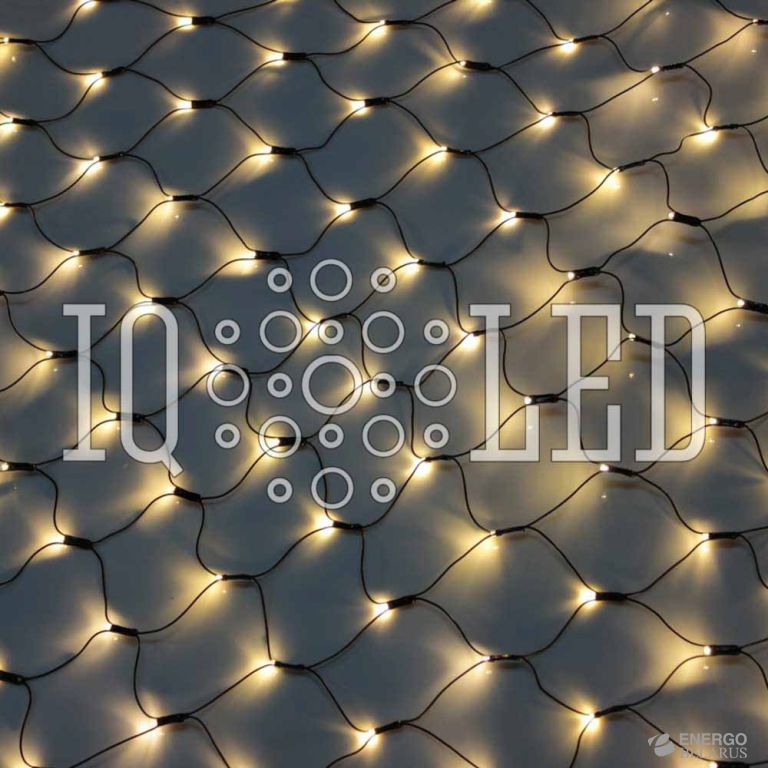 Сеть постоянного свечения 2*2M, 240V, БЕЛЫЕ ТЕПЛЫЕ на чернoм проводе, соединяемая