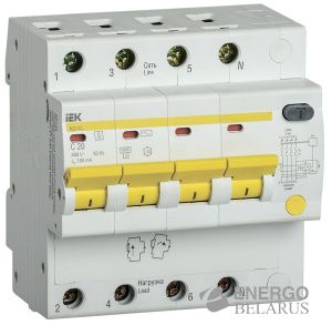 Дифференциальный автоматический выключатель АД14S 4Р 20А 100мА IEK
