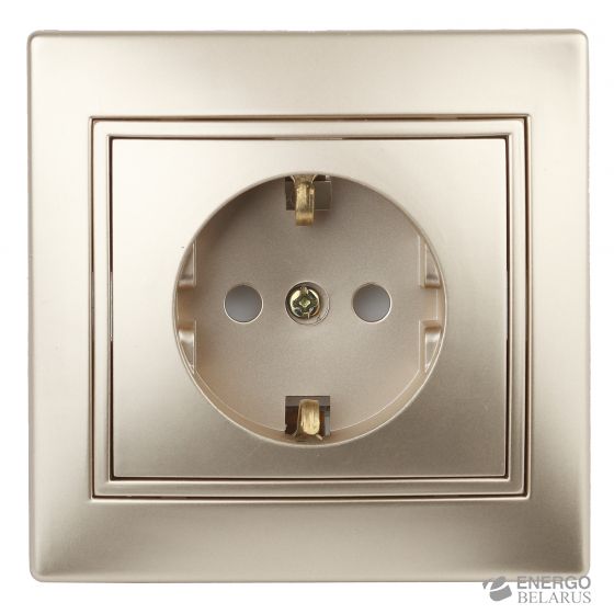 1-206-04 Intro Розетка 2P+E Schuko со шторками, 16А-250В, IP20, СУ, Plano, шампань