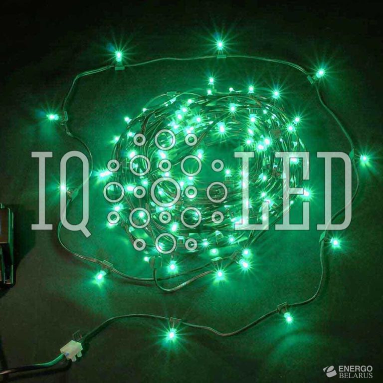 Гирлянда клип-лайт 12В, 15СМ, 100M, Светодиод. зеленый, темный провод