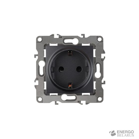 12-2001-05 ЭРА Розетка 2P+E Schuko, 16A-250В, IP20, без м.лапок, Эра12, антрацит