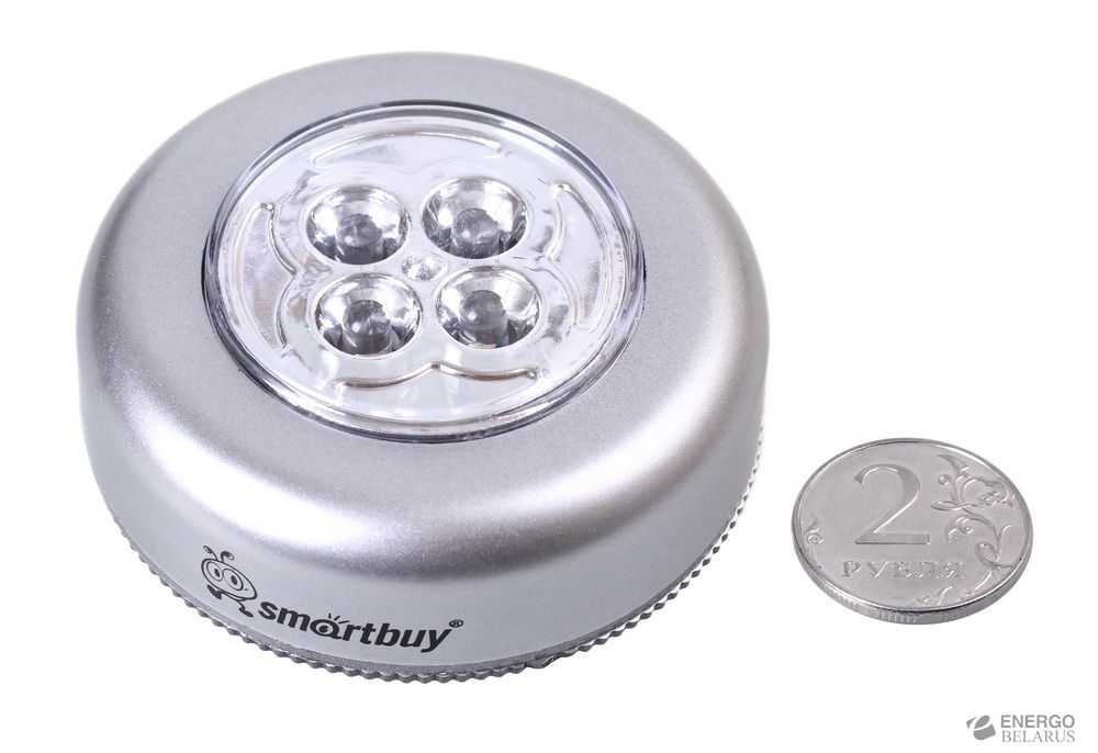 Светодиодный фонарь Smartbuy PUSH LIGHT 1 шт х 4 LED, 3AAA, серебристый