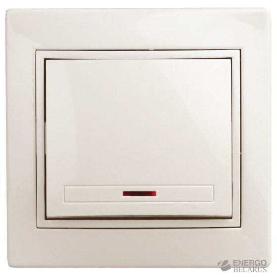 Выключатель Intro Plano 1-102-02 одноклавишный с подсветкой, 10А-250В, IP20, СУ, слоновая кость