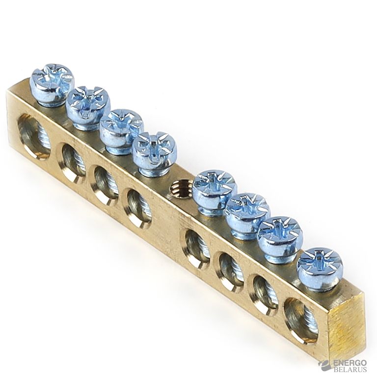 Шина "N" нулевая (латунь) 6х9мм, 8 групп, крепеж по центру, Smartbuy