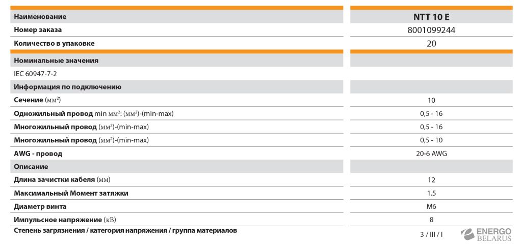 Клемма заземления винтовая NTT 10 E