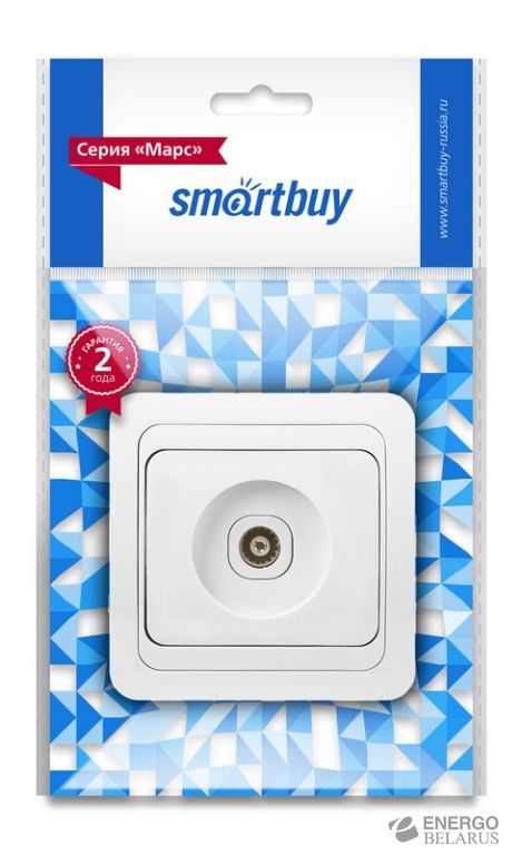 Розетка телевизионная 1-местная бел. 75Ом 5-862МГц "Марс", Smartbuy