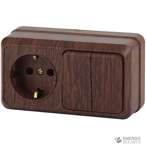 2-702-10 Intro Блок розетка+выкл. двойной гориз. 10А-250В, IP20, ОУ, Quadro, венге