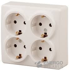 Розетка 11-2211-02 ЭРА 4х2P+E Schuko со шторками, 16A-250В, IP20, ОУ, Эра Эксперт, слоновая кость