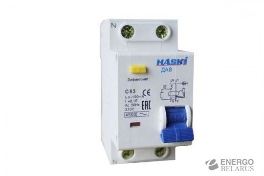 Автомат дифференциальный ДА8 2P 63А 100мА HASKI