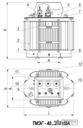 Трансформатор силовой масляный ТМЭГ-250/6-УХЛ1
