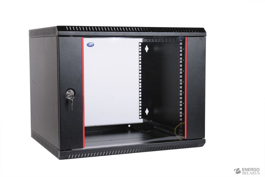 Шкаф телекоммуникационный настенный разборный 9U (600х350) дверь стекло, цвет черный