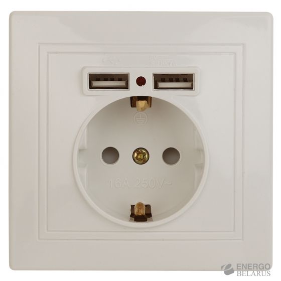 1-410-02 Intro Розетка+USB, IP20, СУ, Plano, слоновая кость