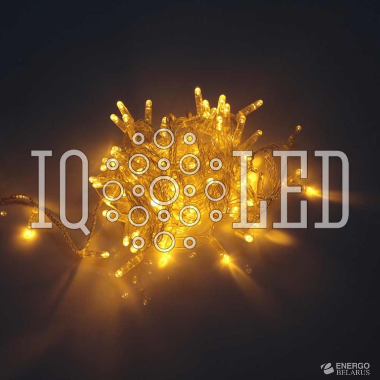 Гирлянда постоянного свечения 10M, 24V, желтая / прозрачный провод, соединяемая (без силового шнура) (с колпачком)